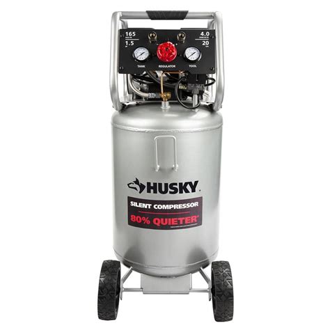 The Husky air compressor is ideal for a variety of tasks due to its 20-gallon capacity and corded electric power supply. . Husky 45 gallon silent air compressor